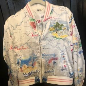 Gap silk bomber w/ tropical map detailing